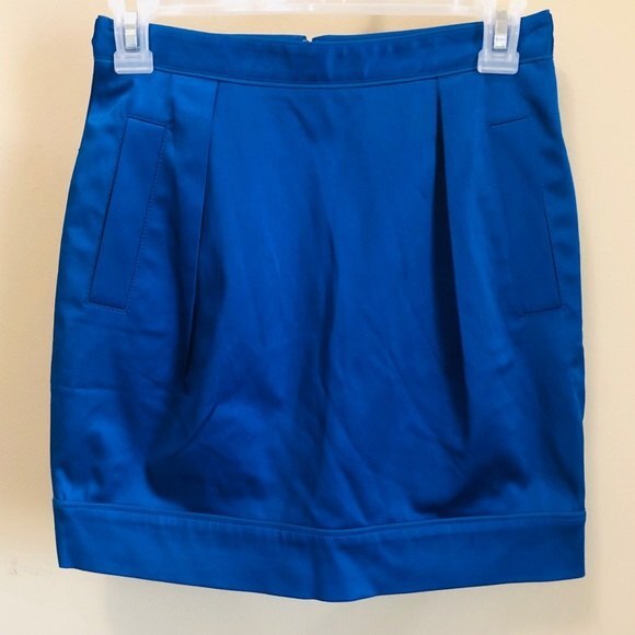 Club Monaco Royal Blue Satin Mini Skirt with Pockets Women's Size 0 - Picture 1 of 8